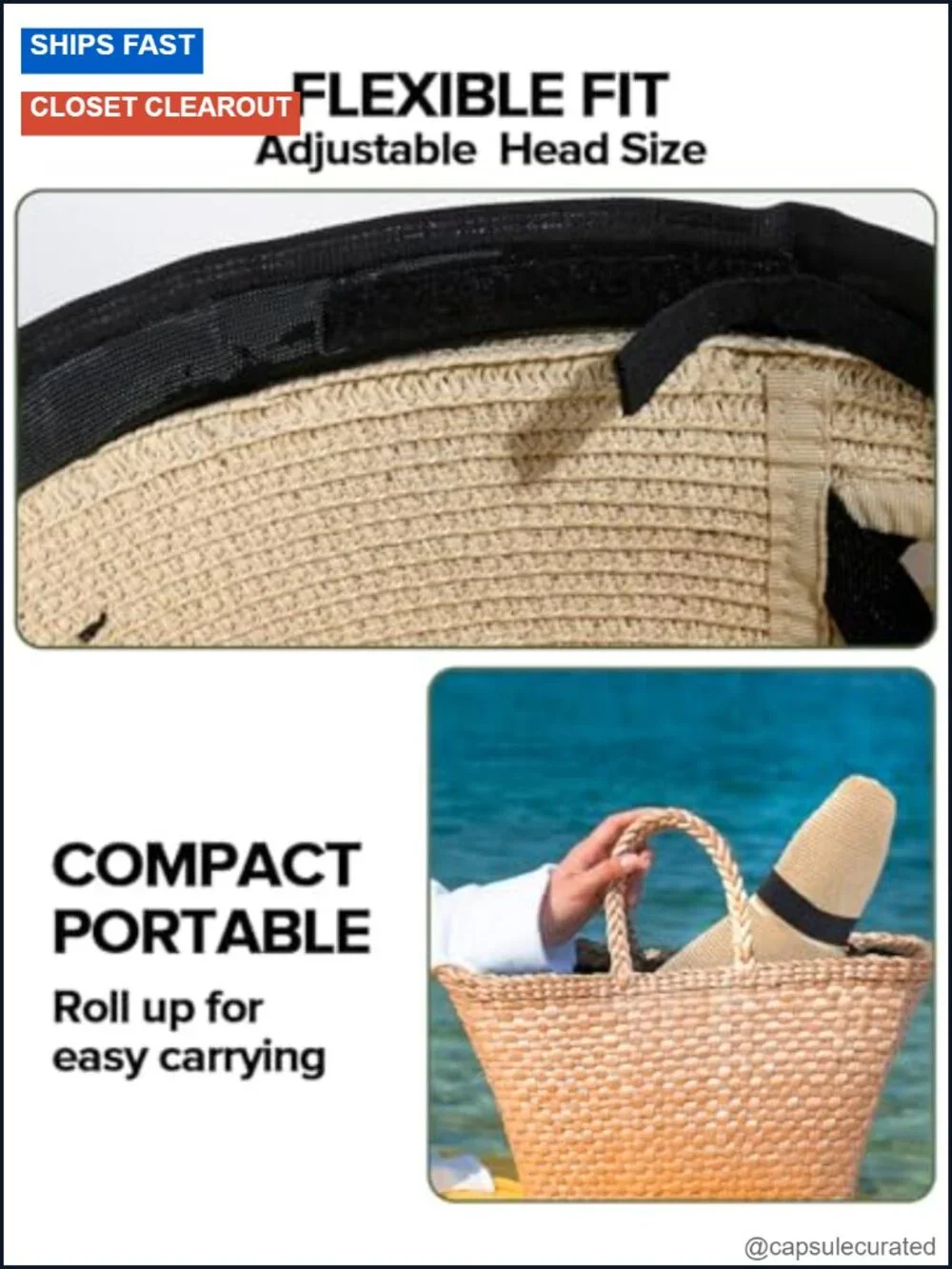 Floppy Wide Brim Ponytail Sun Hat for Women SPF50 Packable Beach Hat